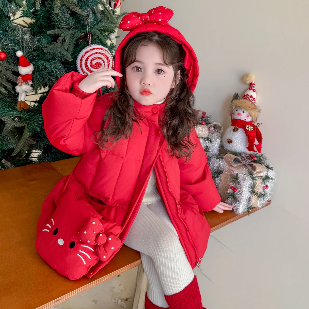 女童羽绒服冬季2025新款洋气女宝宝中长款白鸭绒外套儿童冬装保暖