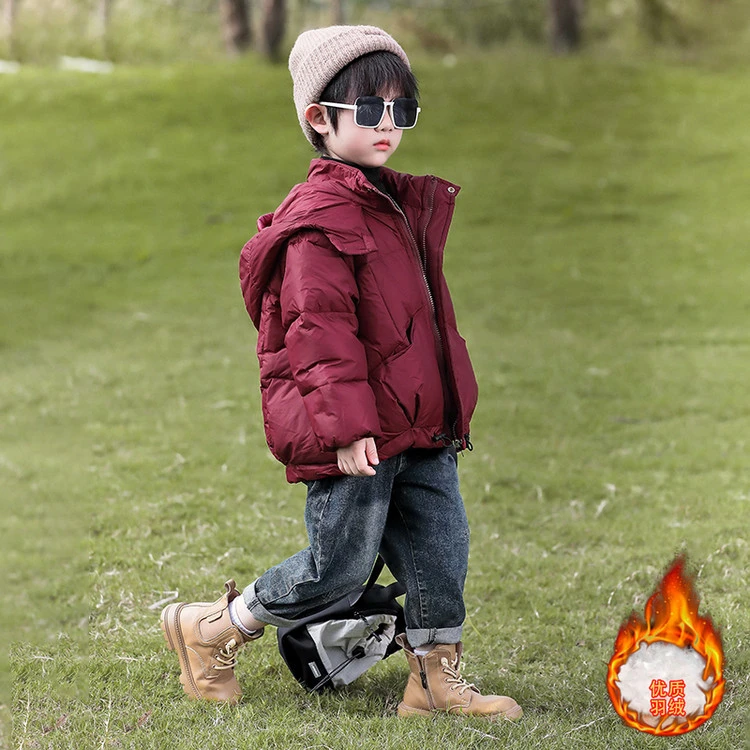 男童秋冬2025儿童冬季加厚保暖时尚洋气连帽羽绒服童装男童中小童