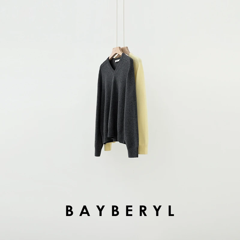 Z6-BAYBERYL老贝MM灰黄马鞍肩V领羊绒百搭25春针织衫ZZS4L1801