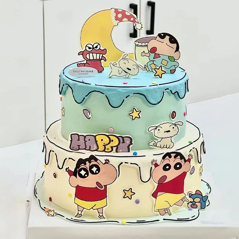 蜡笔小新蛋糕装饰摆件二次元漫画卡通儿童小孩生日甜品烘焙插牌