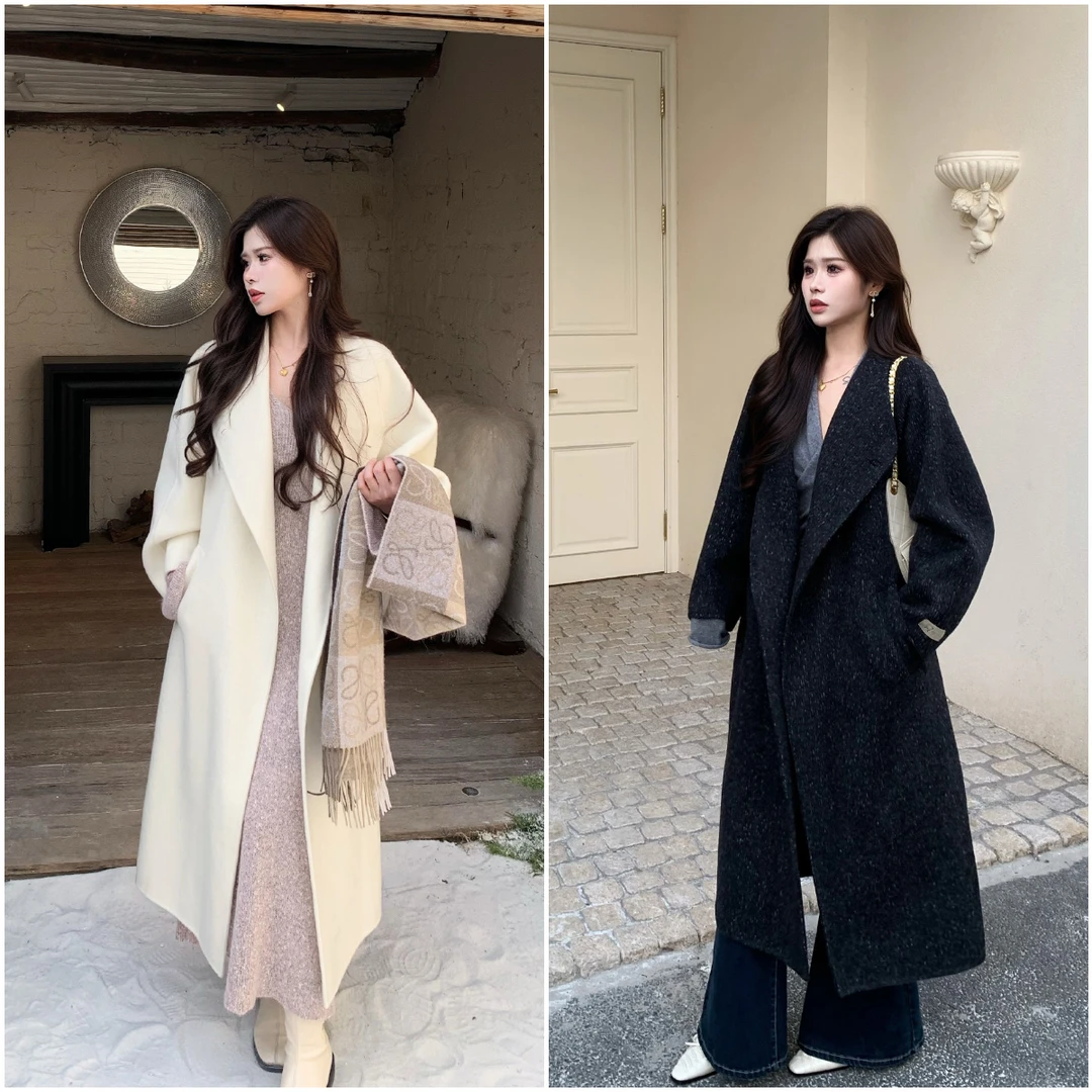 李潇洒【柏林晨雾】微胖大码双面呢羊毛外套冬气质高级宽松长款大衣