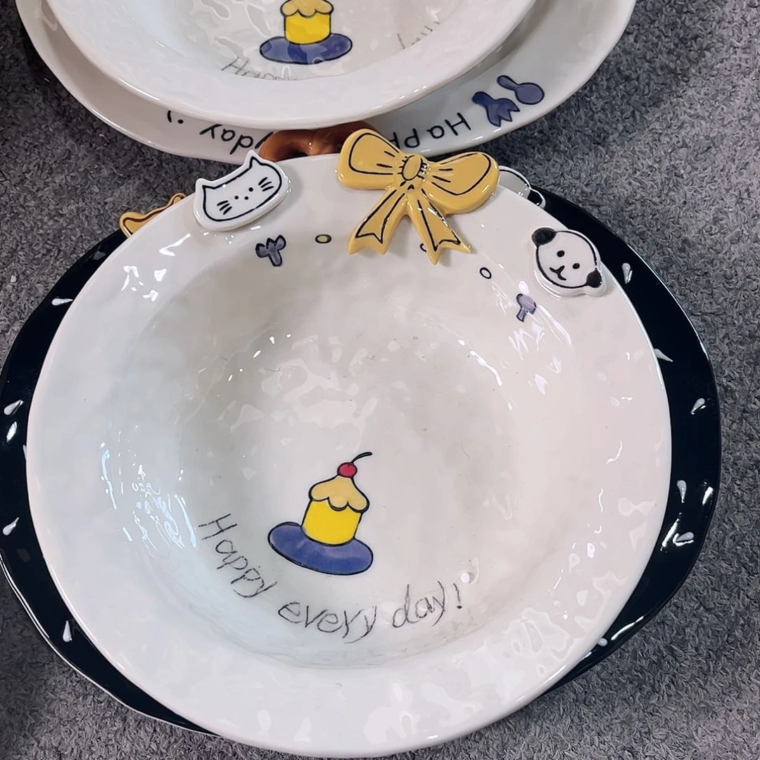 陶瓷七寸纽扣豆丁深盘