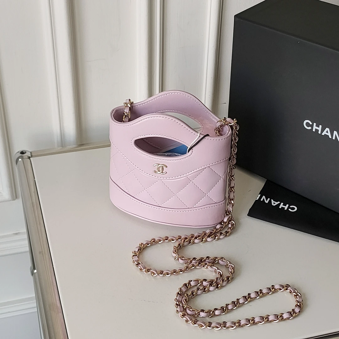 99新 Chanel/香奈儿 Azul-24S浅紫色羊皮薯条单肩斜挎包42412