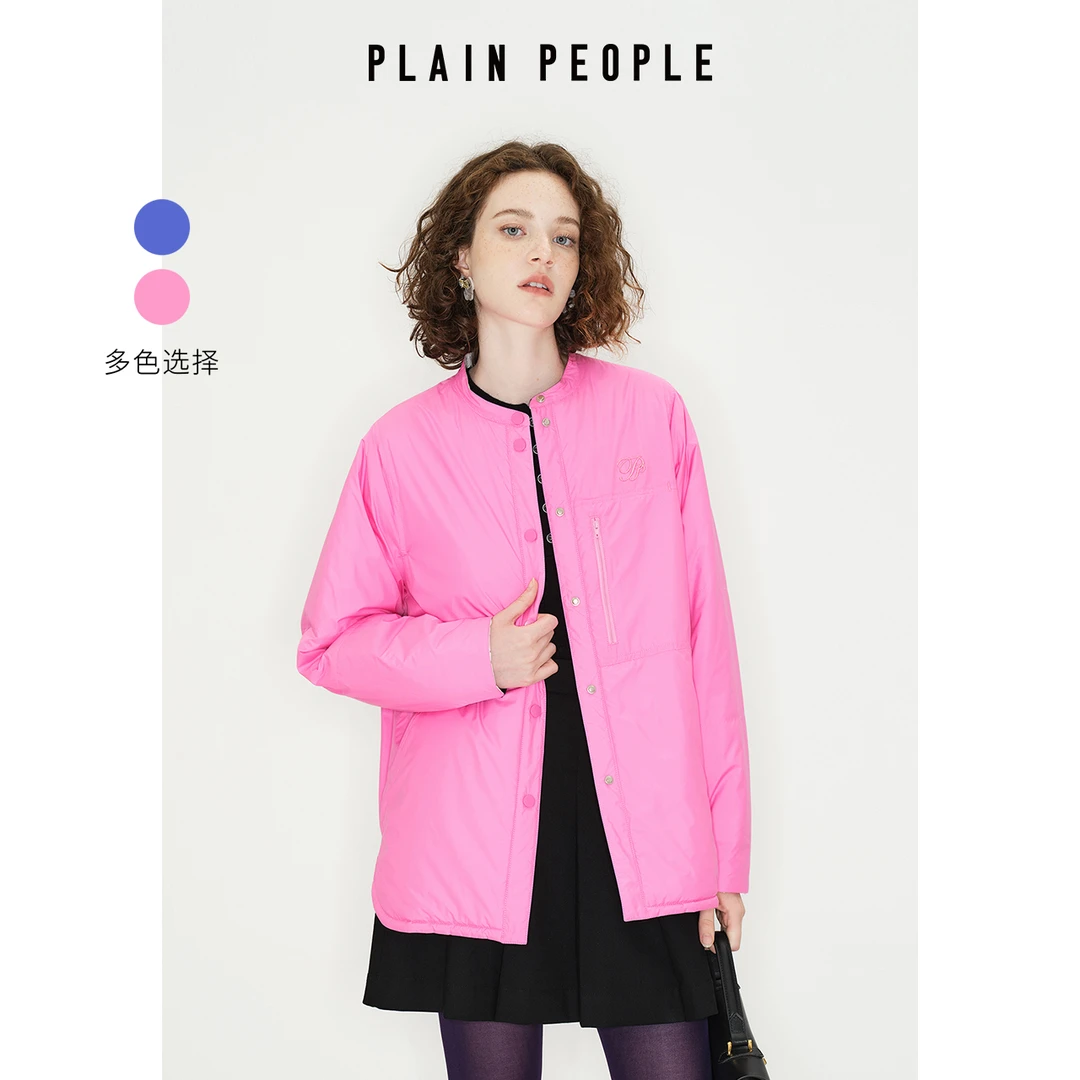 PLAIN PEOPLE轻户外复古工装棉服刺绣彩蓝夹克短外套秋冬季新款
