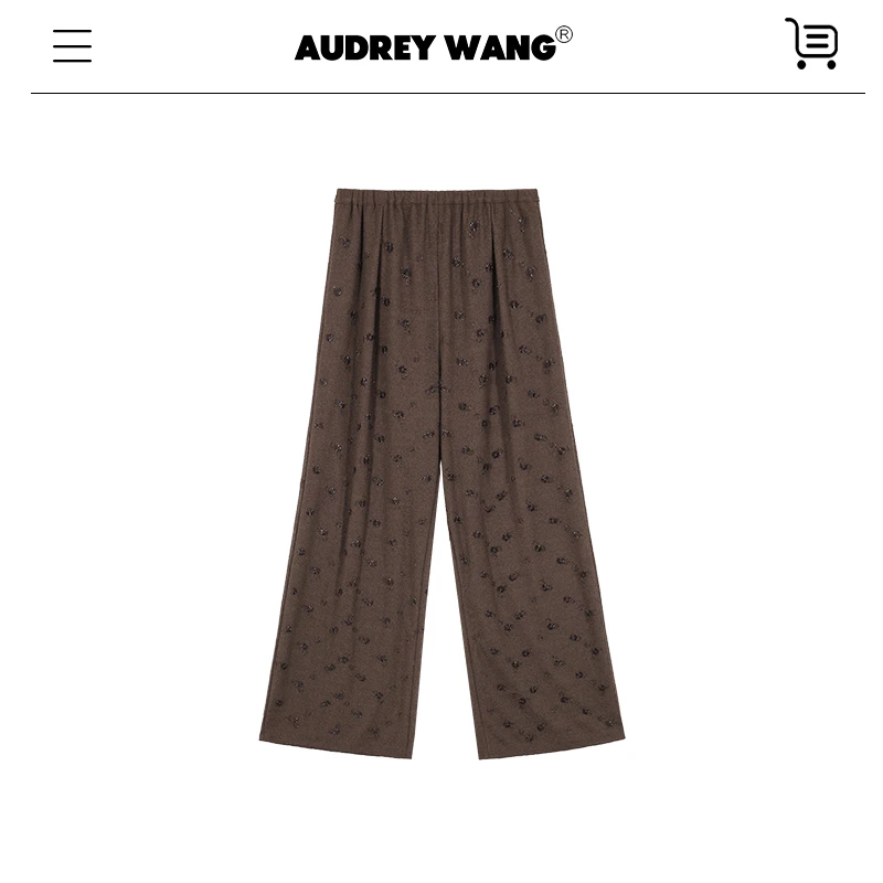 AUDREYWANG纯棉针织重工珠花阔腿裤12974