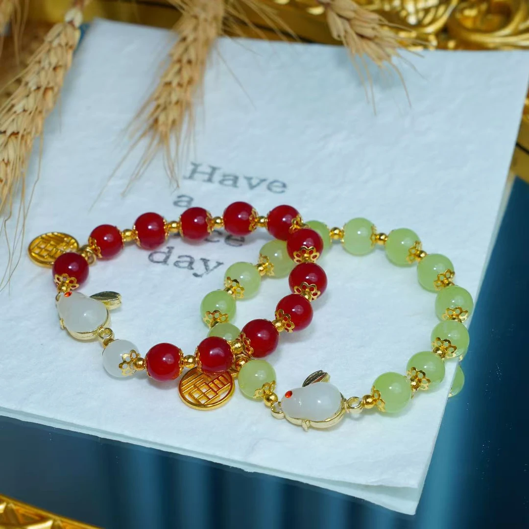 合金手链 白色瑞丽风女金色复古/宫廷素款红色时髦小姨风（两条）