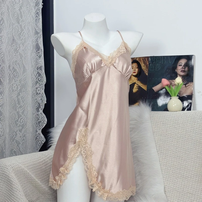 【温柔陷阱】春季透气女V领无袖蕾丝夏季睡裙睡袍宫廷风春夏薄款