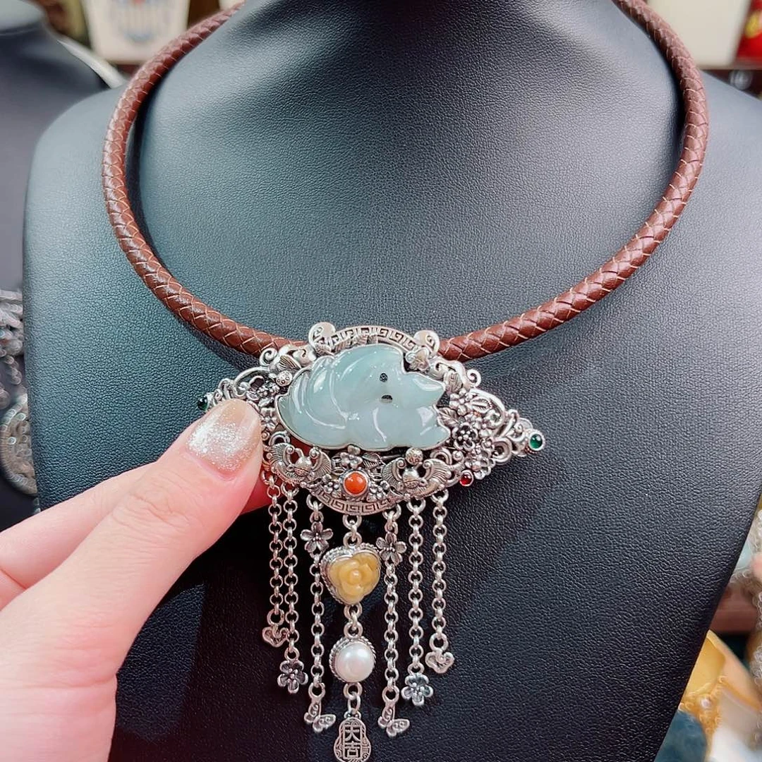 吊坠翡翠银S925镶嵌吊坠