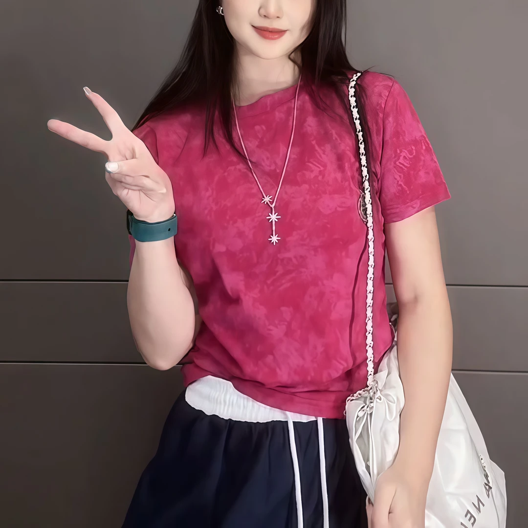 2025夏季新款满印印花时尚晕染休闲优质棉洋气显瘦上衣短袖T恤女