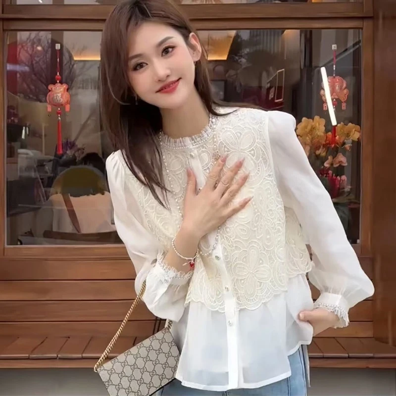 2025春季法式设计感蕾丝衬衫女新款时尚洋气减龄百搭显瘦上衣
