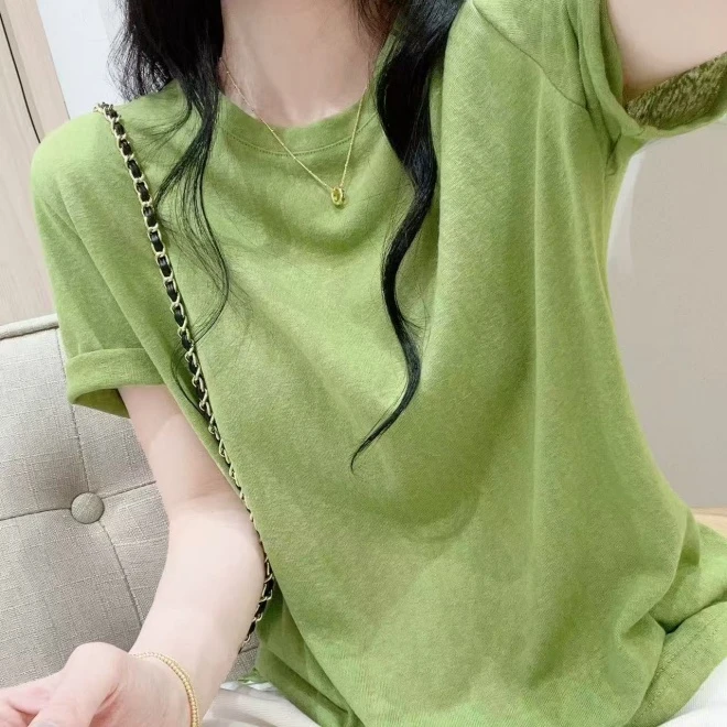 桑蚕丝欧货薄款冰丝短袖女2025夏季新款宽松休闲显瘦薄款透气