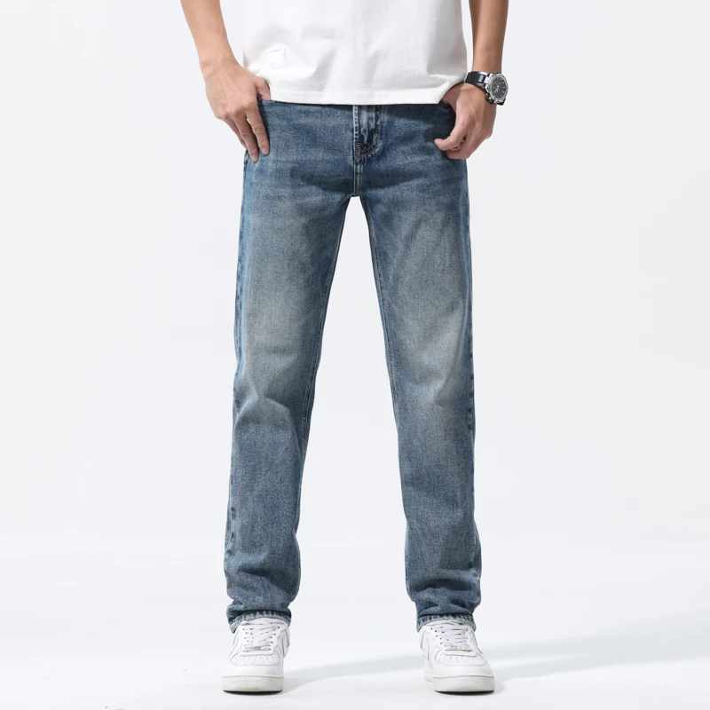 2025爆款微弹蓝色水洗直筒修身舒适百搭夏季日常通勤牛仔长裤