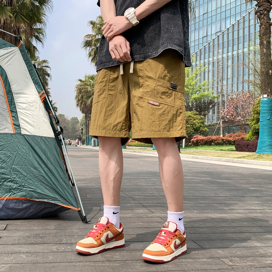 宽松型薄款无弹力短裤透气休闲运动裤子直筒ins复古工装五分裤