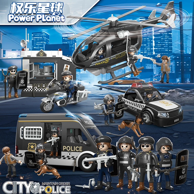 权乐星球益智拼装场景玩具特警警察积木警车儿童大号模型男孩礼物
