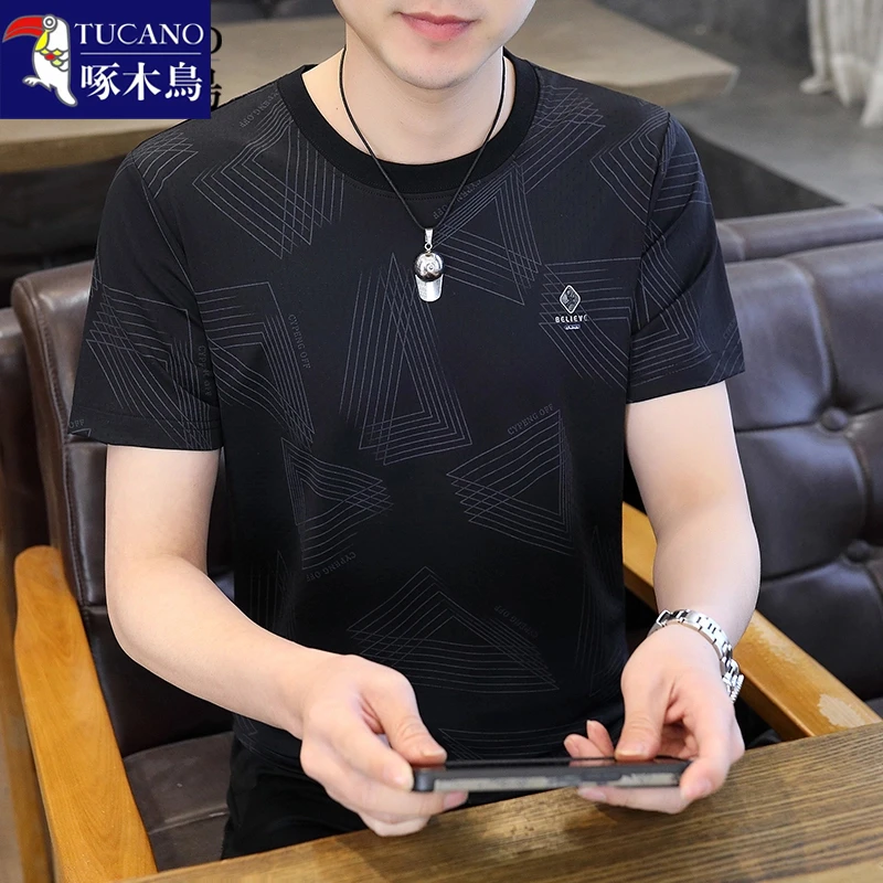 TUCANO/啄木鳥印花冰丝短袖T恤衫男青年夏季速干潮流半袖时尚上衣