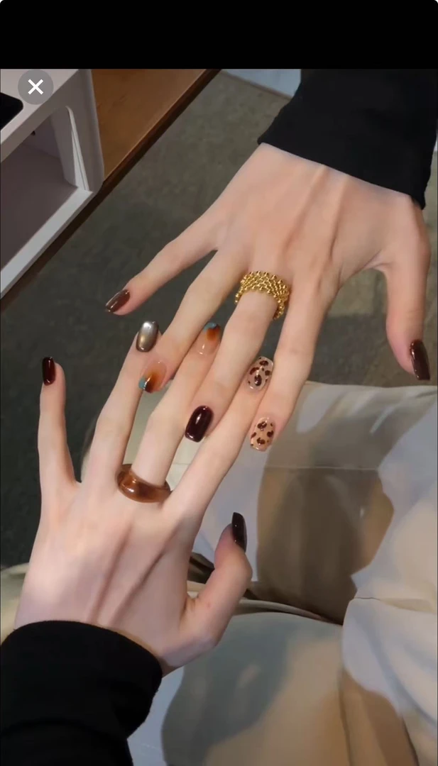 【琥珀棕豹纹】秋冬气质深棕豹纹猫眼穿戴甲显白高级日常美甲贴片