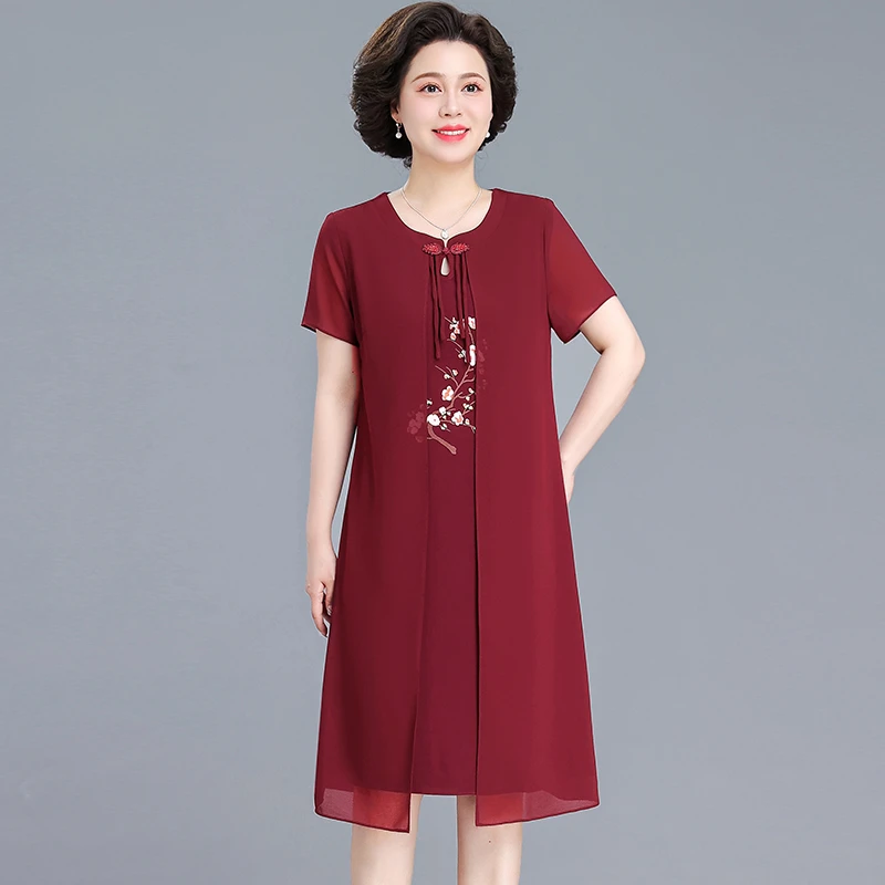 妈妈婚宴礼服连衣裙夏装2025新款中老年女喜婆婆夏季结婚雪纺裙子