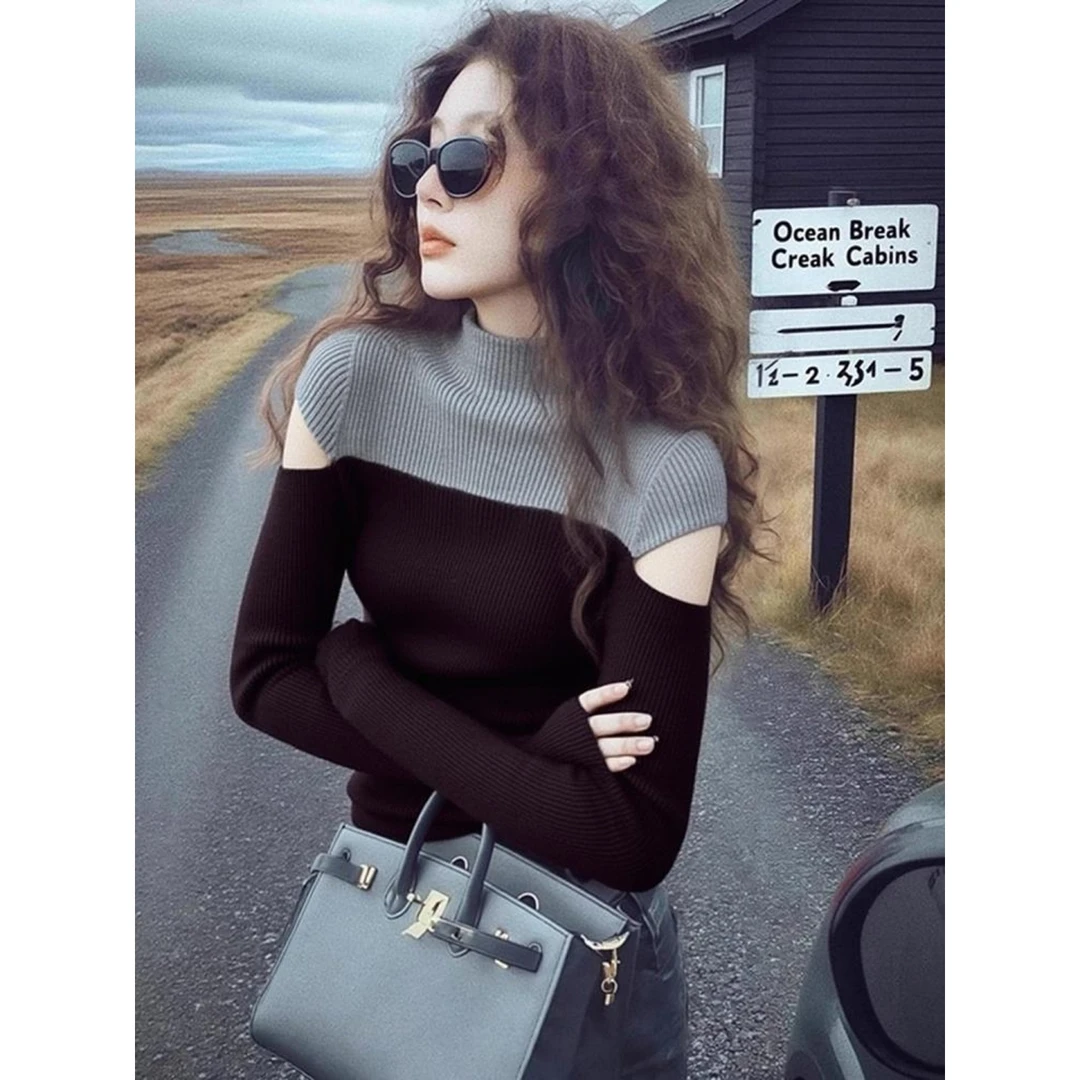 2025冬季高级感超好看软糯慵懒风减龄独特别致松弛感拼接针织衫女