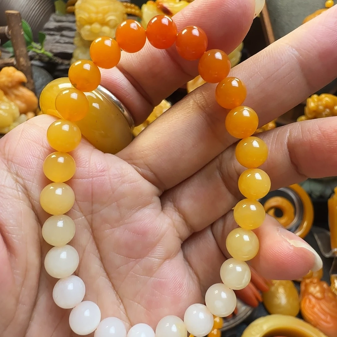 石英质玉（黄龙玉）未镶嵌手串缅黄 卡8渐变手串（微瑕 不退换）