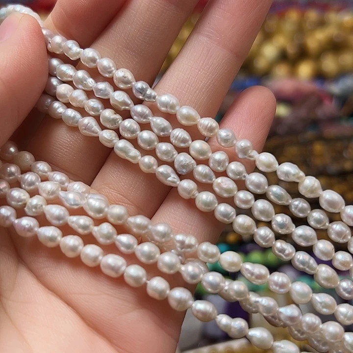 玛瑙/玉髓合金珠宝半成品W177。4mm天然珍珠随形一条