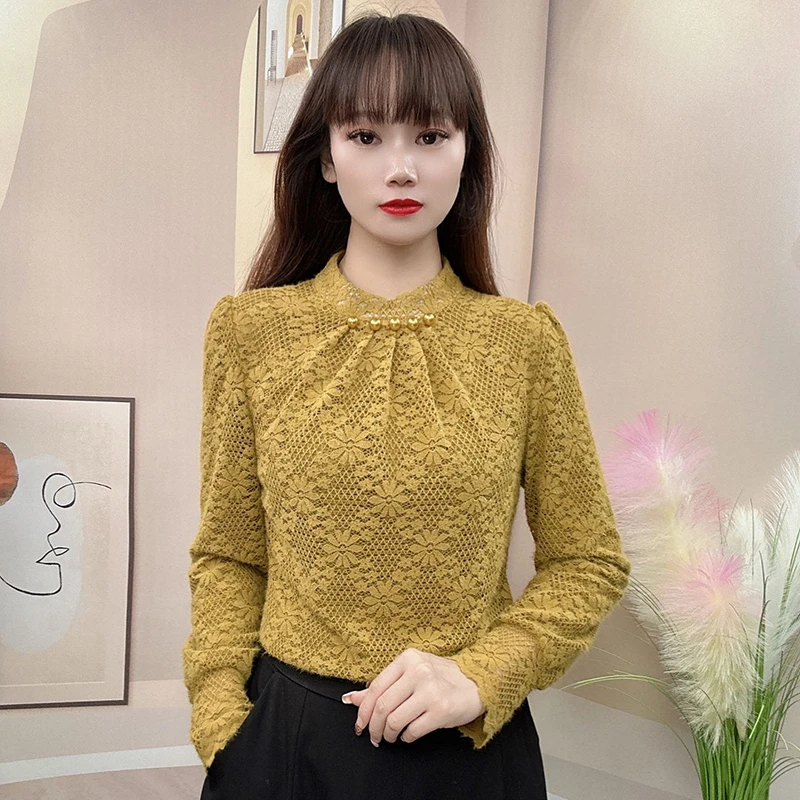 时尚钉珠设计感显瘦衬衫女2025秋新款遮肚打底衫洋气漂亮长袖上衣