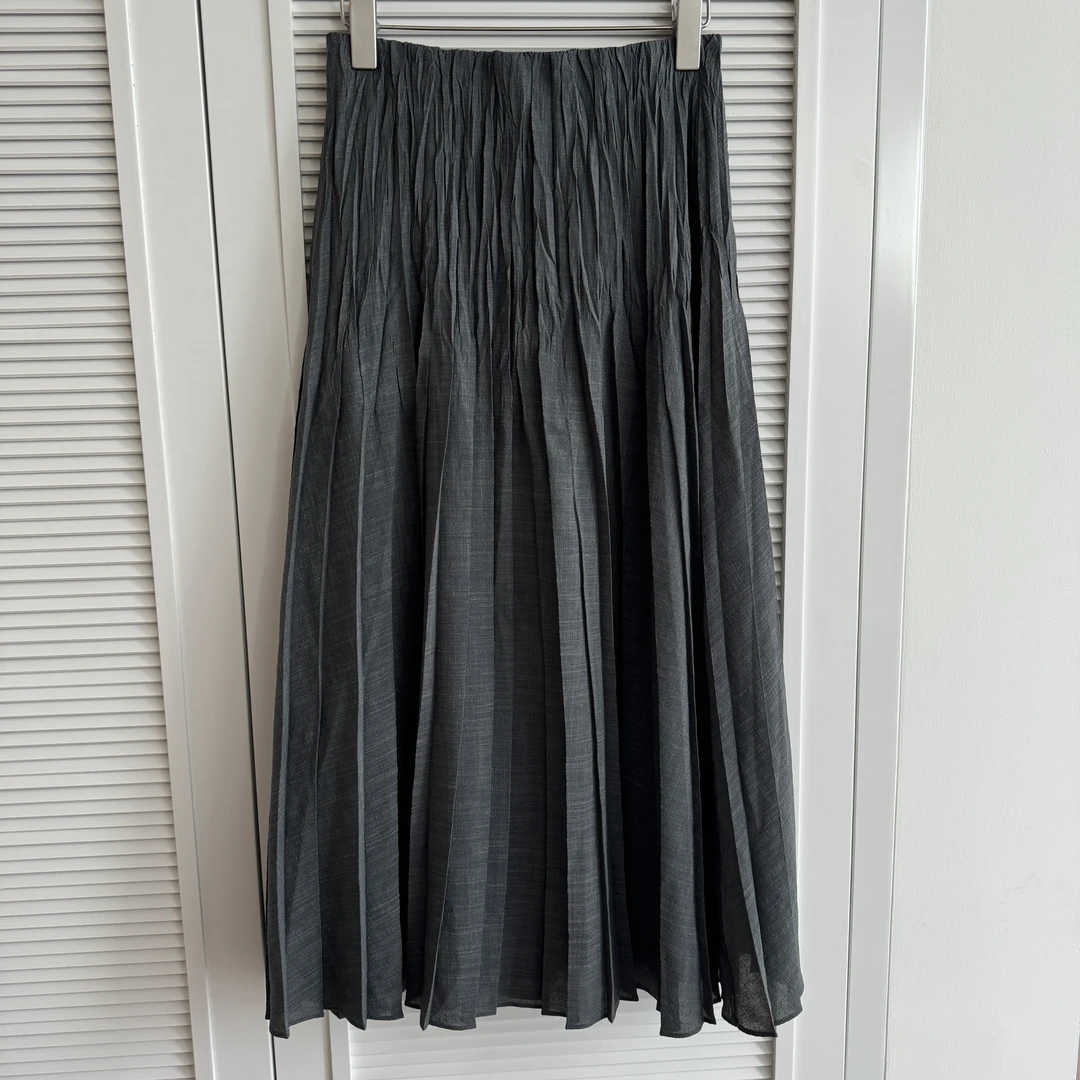 【旧巷拾光】简约气质时尚休闲百搭显瘦百褶灰色半身长裙子女