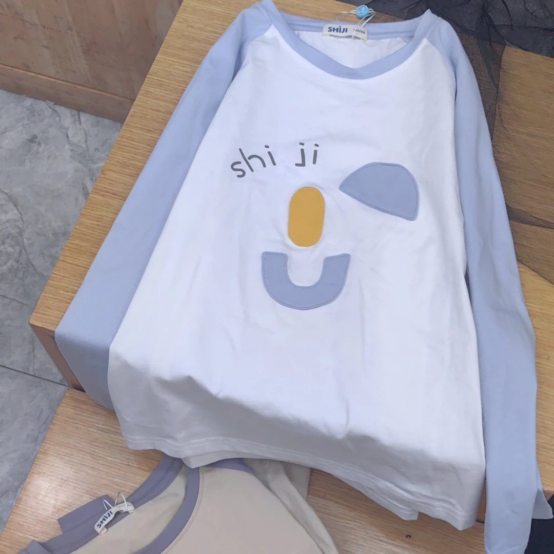 排湿吸汗卡通风家居服套装白色韩版欧若假日风