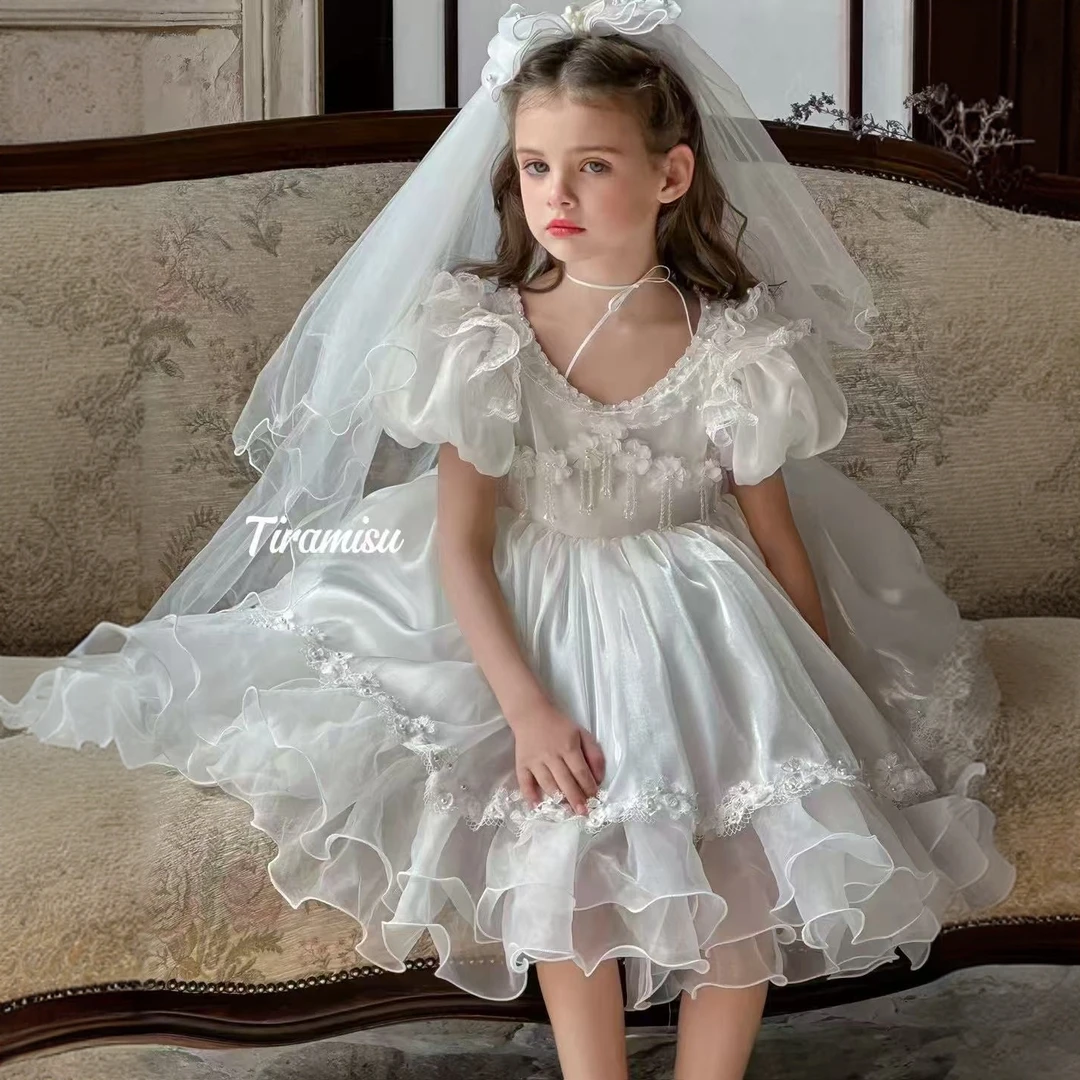 洛丽塔女童公主裙新款生日连衣裙婚礼花童礼服白色蓬蓬裙
