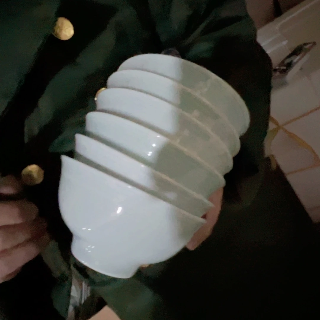 瓷景德镇高温陶瓷深影青护边米饭碗6个