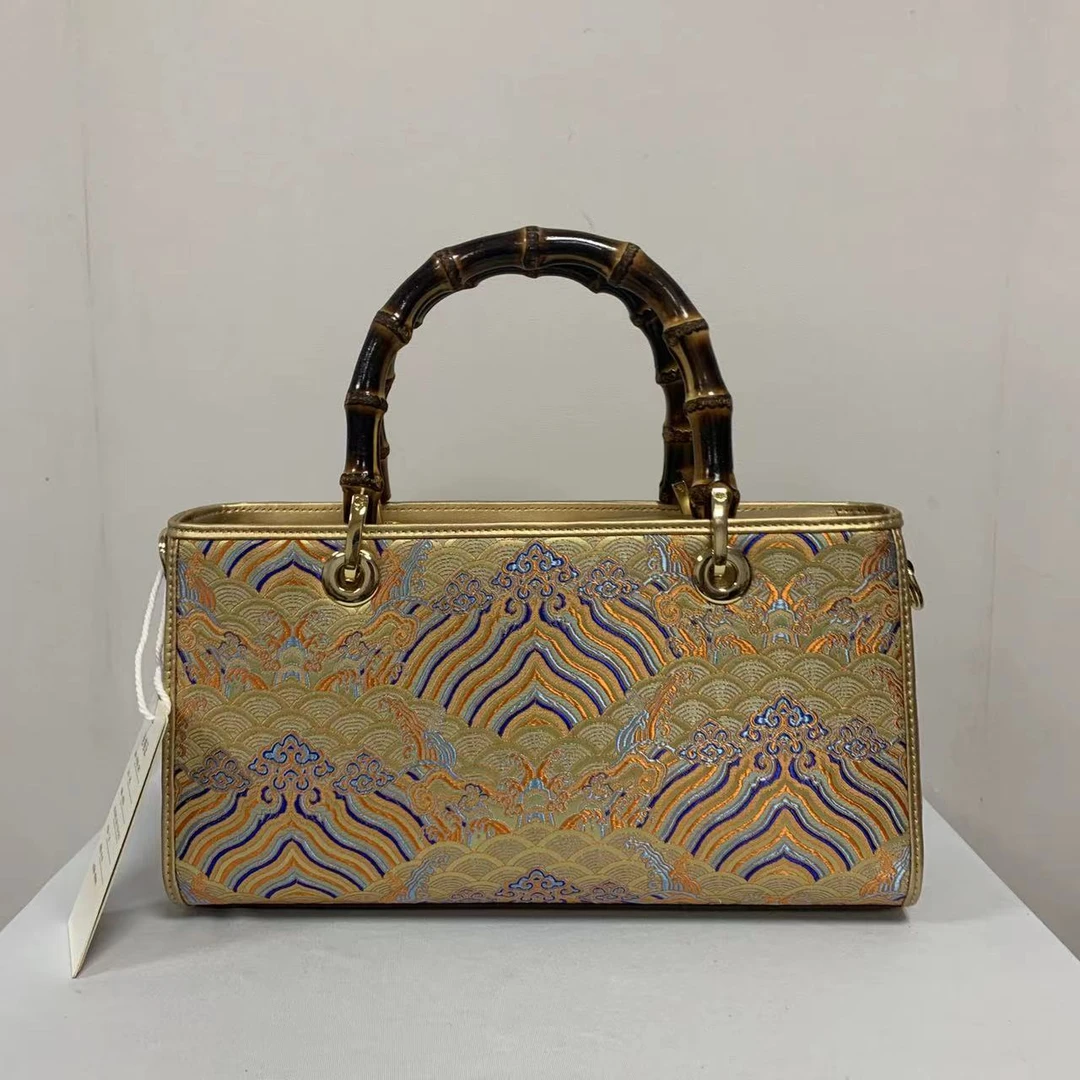 国风海浪宋锦手提横款戴妃包