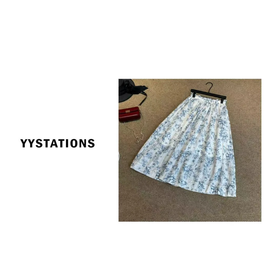 YYSTATIONS【夏日小花！】 松紧垂感半身裙减龄高腰显瘦半裙-5122