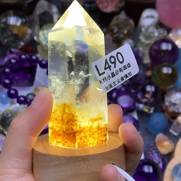 缱***雪未镶嵌珠宝半成品水晶天然水晶兔毛原石摆件送灯座