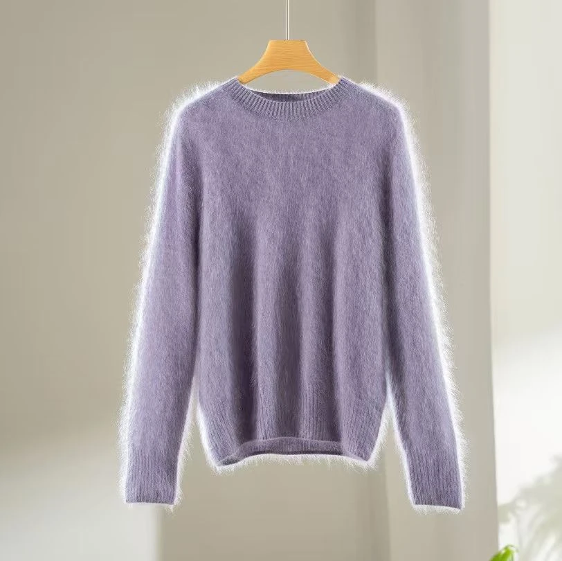 皇室拉绒款~100纯山羊绒多色圆领针织套头上衣