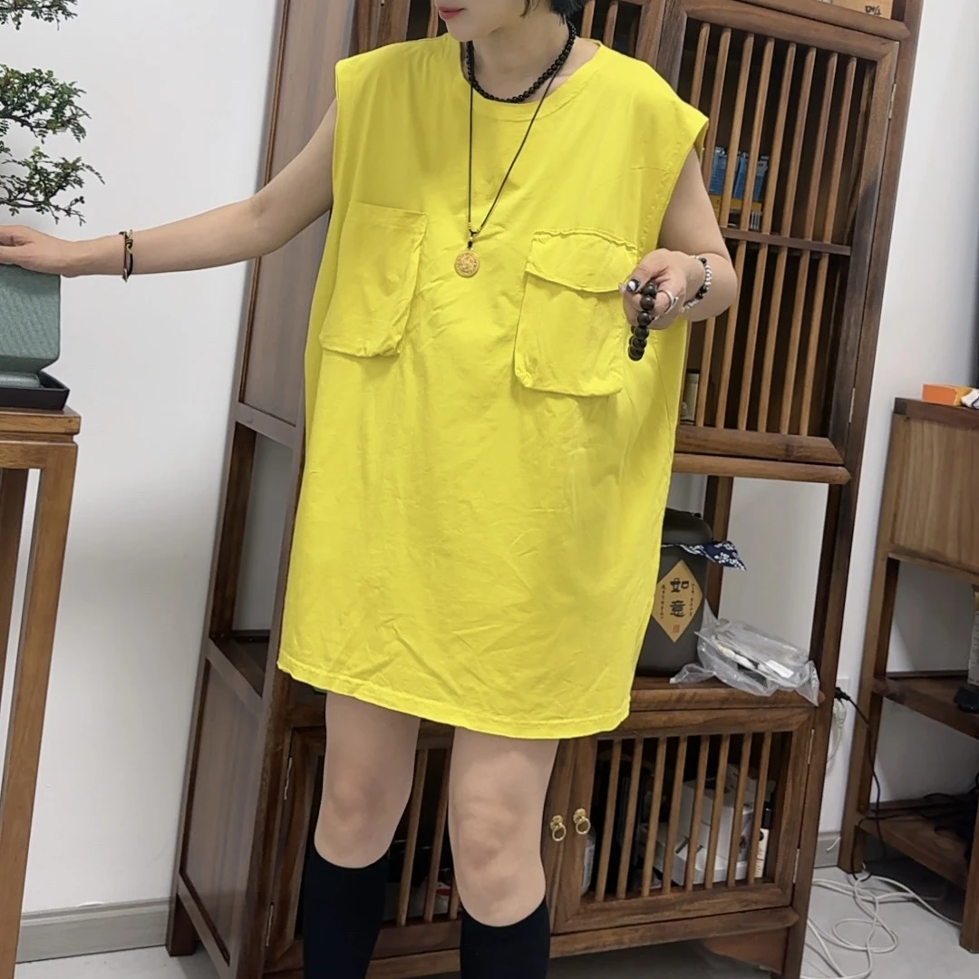 【芬芬姐精选】夏季来米佳休闲宽松纯色口袋无袖韩版t恤简约