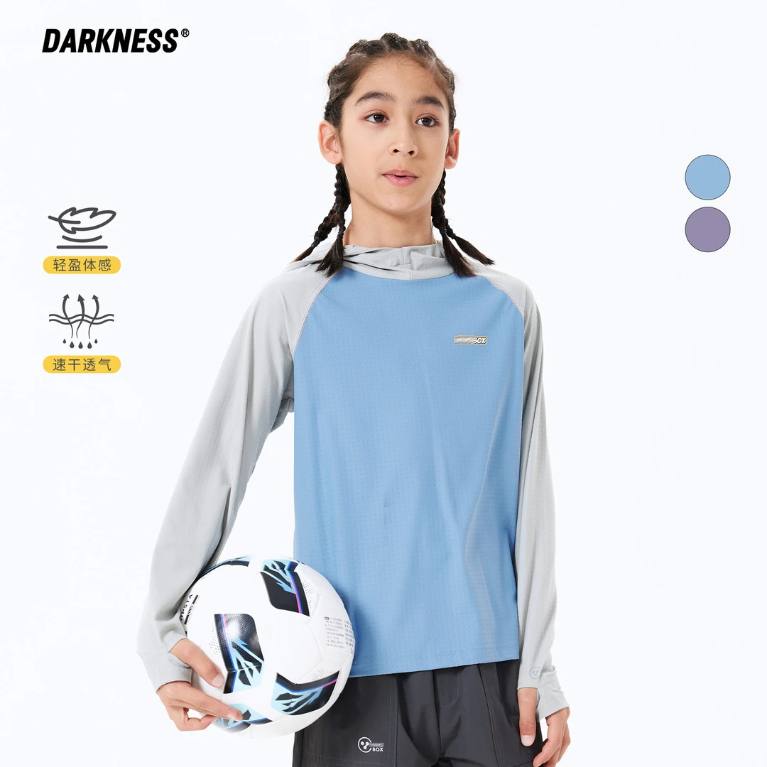 25秋装轻户外女男童吸湿防闷连帽T恤中大童运动上衣潮