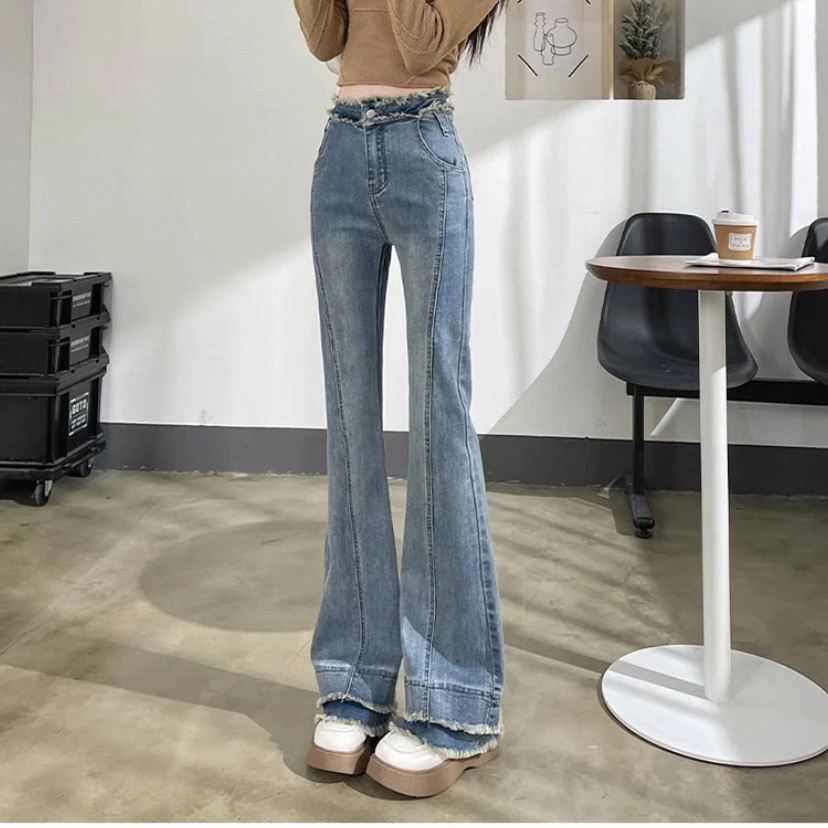 2512#新款女装时尚微喇牛仔裤