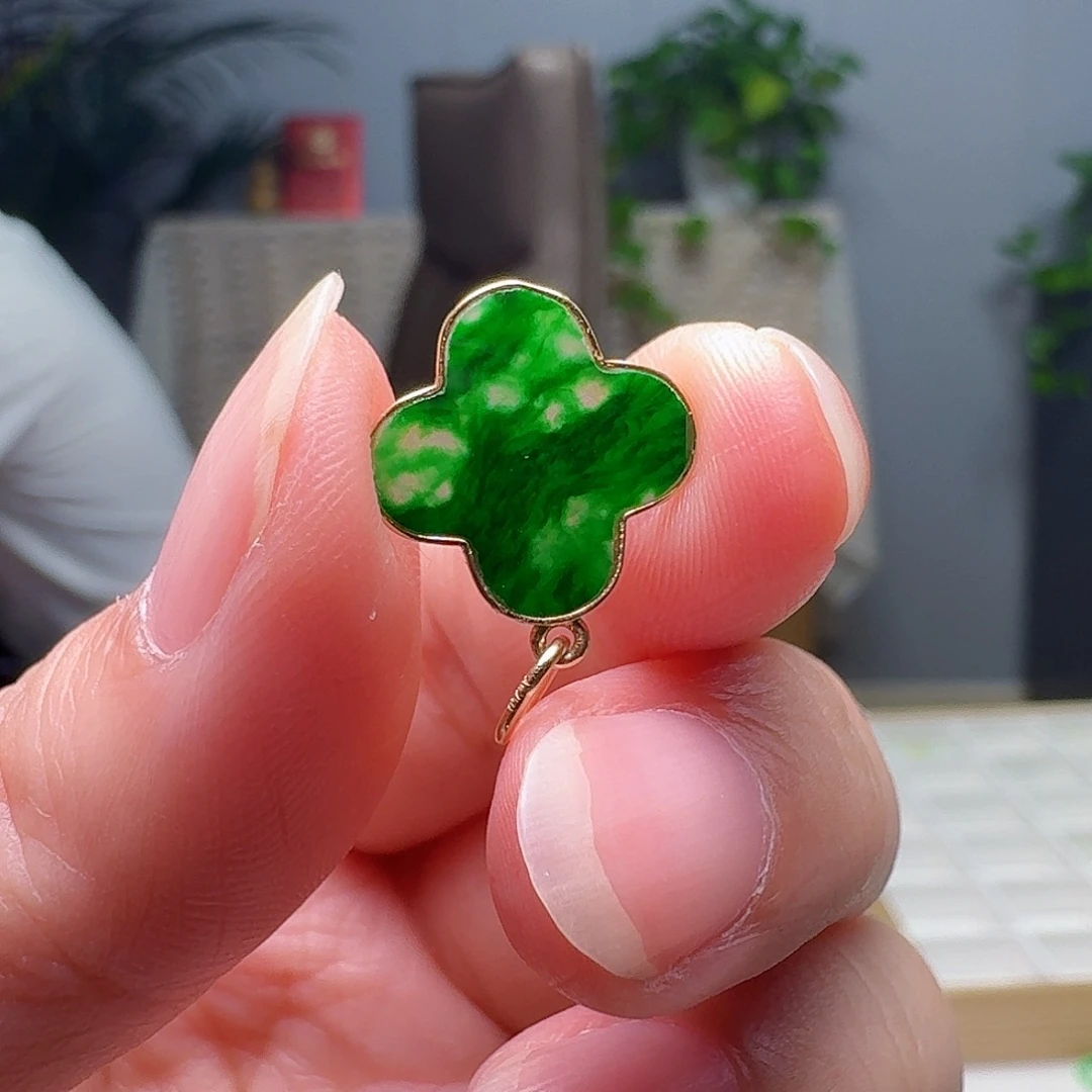 翡翠18K金镶嵌吊坠(不含链)天然