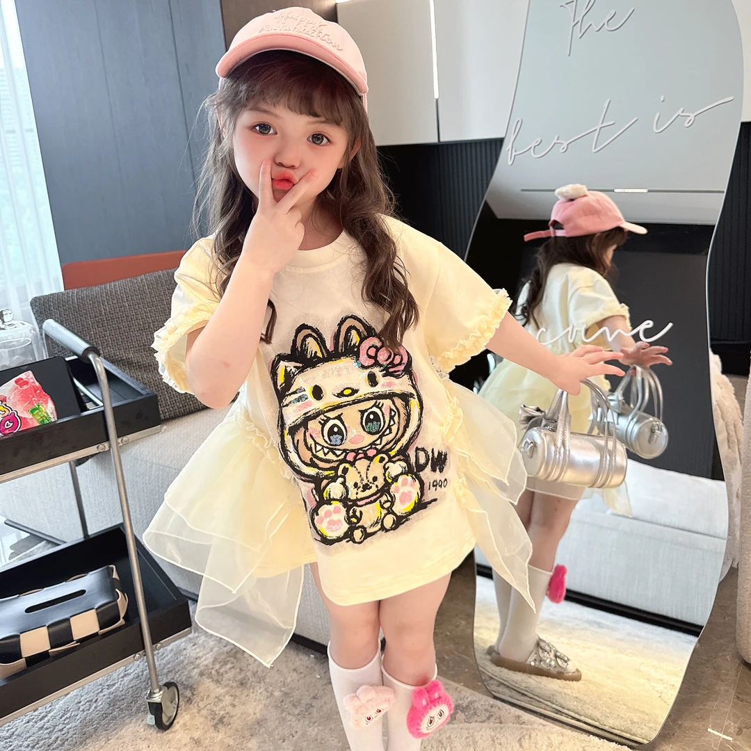 【Mantoumama】【新款】卡通网纱鱼尾连衣裙女童夏季高级感少女风