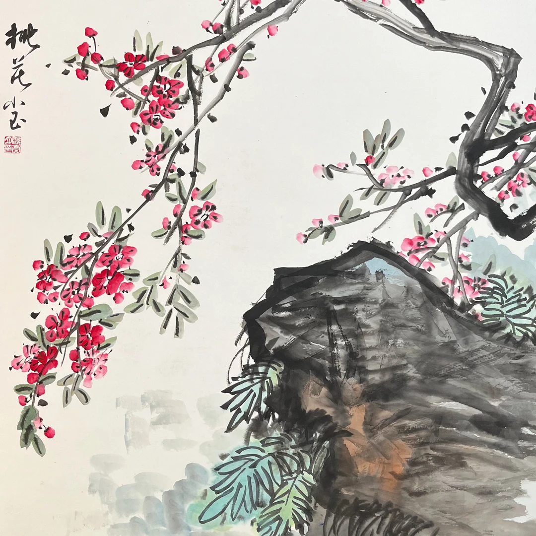 张大风艺术馆  欧亮月绘画作品《桃花》Y81，尺寸68X68cm