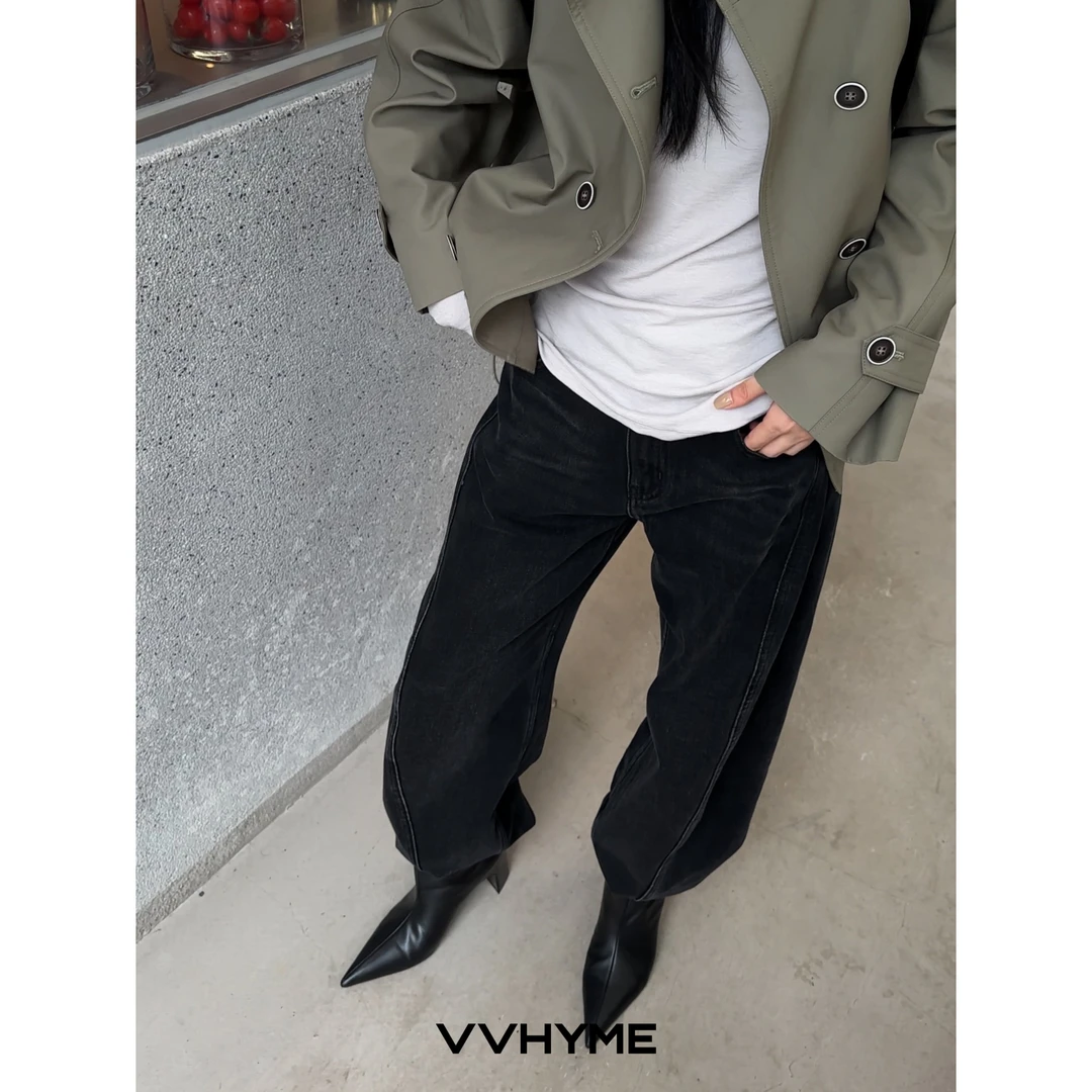 VVHYME  | 弧形阔腿开叉弯刀牛仔裤