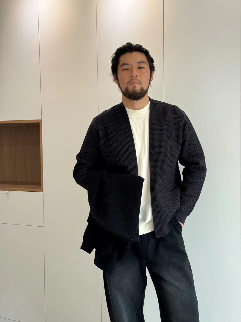 男士休闲大码垂感开衫门襟设计纽扣密针织毛衣披风简约