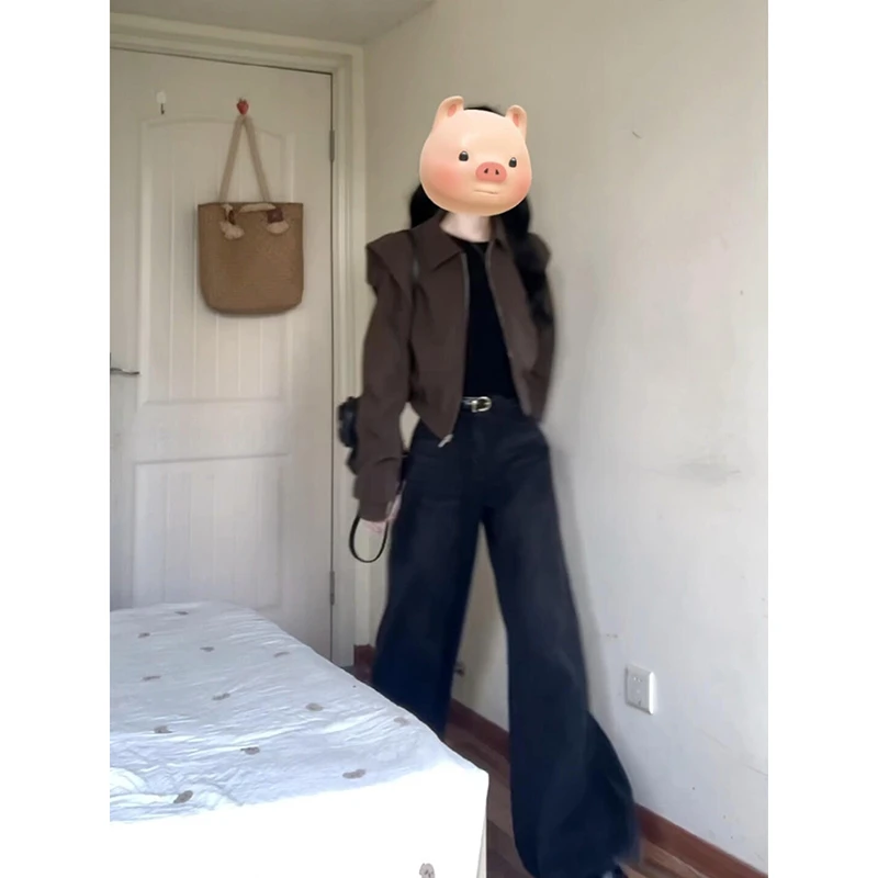 初秋棕色短款外套女春秋款2025新款独特超好看显瘦小个子早秋夹克