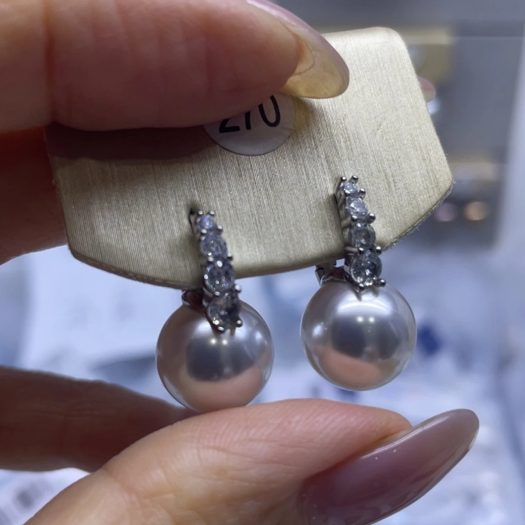 银S925镶嵌耳饰淡水珍珠