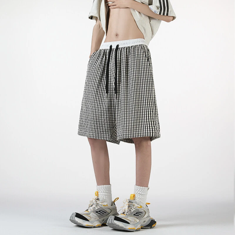 隐匿者2025夏季新款男士格子休闲短裤港风潮流百搭大码薄款沙滩裤