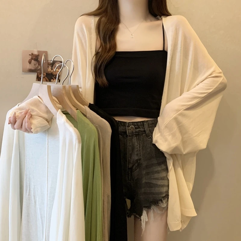 中长款防晒针织开衫女夏季薄款罩衫大码胖mm长袖披肩外套