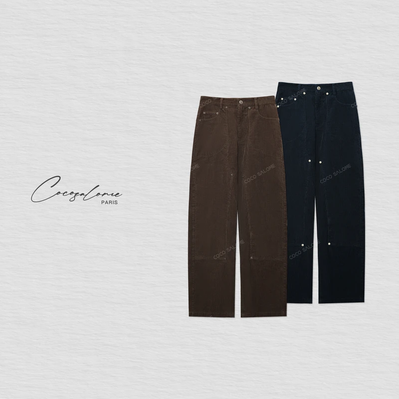 韩彬彬"简约有型"复古棕调纯棉灯芯绒宽松亲肤百搭休闲裤2810-9