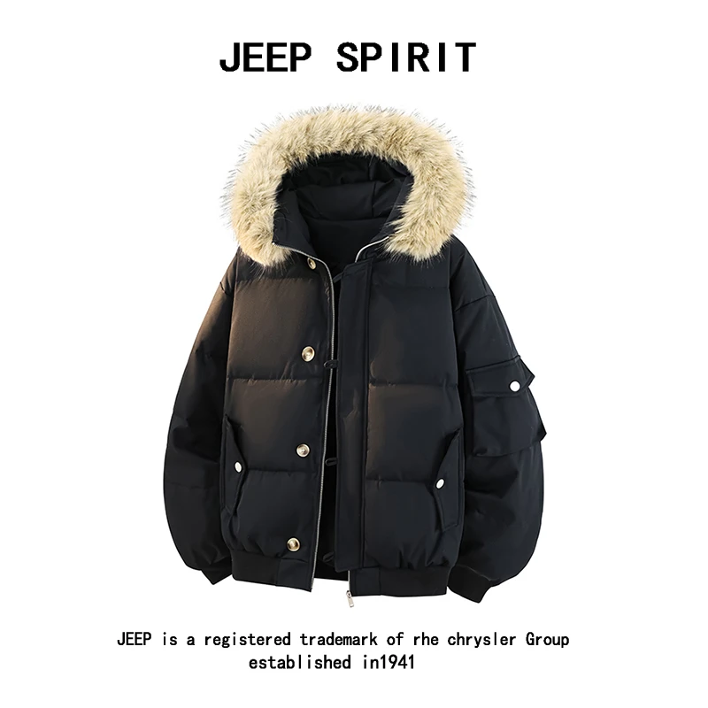 JEEPSPIRIT2025冬季新款羽绒服oversize加厚大毛领外套连帽