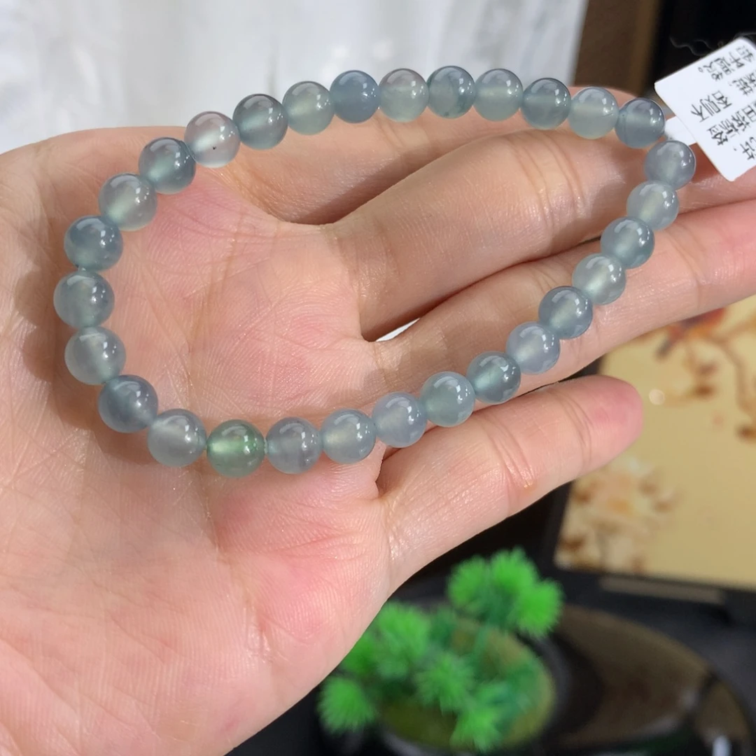 翡翠未镶嵌手串卡6冰胶蓝手串（危地马拉