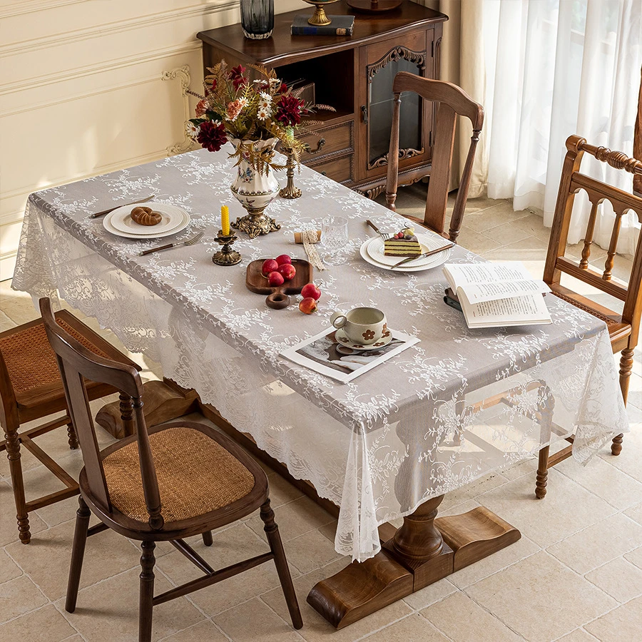 【新疆包邮乌市直发】藤蔓花蕾丝桌布餐桌白色编布艺田园风镂空桌布