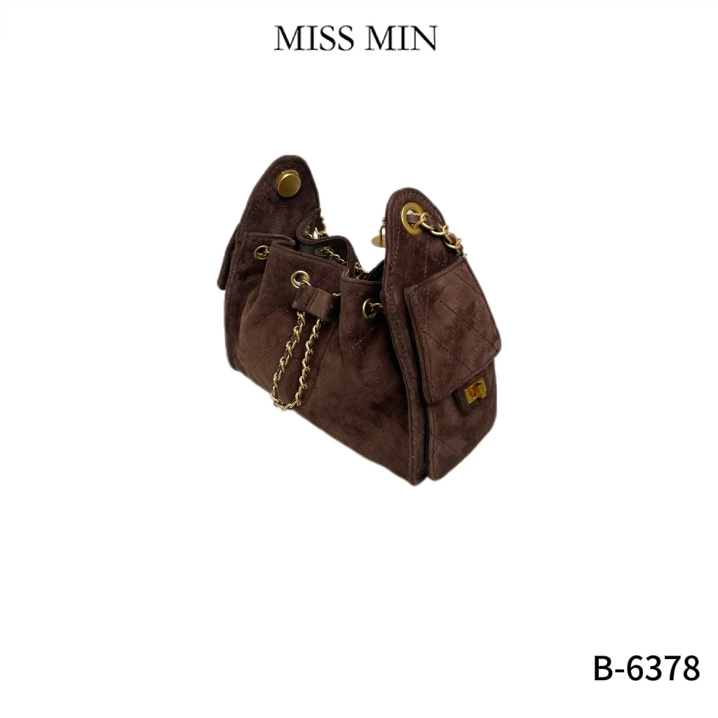 MISS MIN【摩卡金】菱格金属穿链小香风包手提单肩包腋下包 B-6378